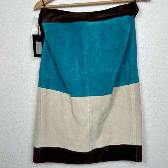 NWT Size: 40 (US size L/8)Yves Saint Laurent Colorblock Suede Wrap Skirt - Picture 7 of 15